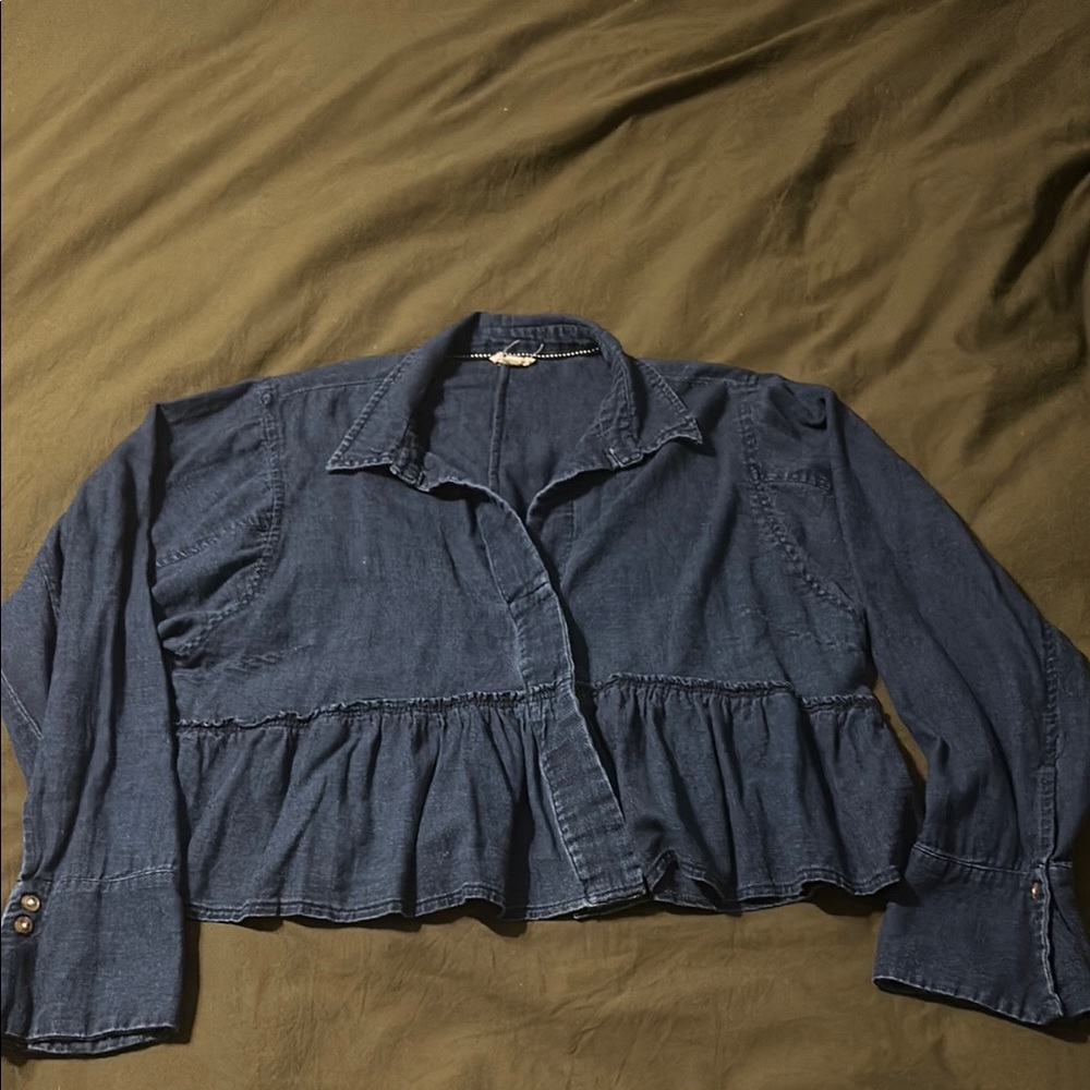 Pilcro Reworked Babydoll Blouse Chambray Jacket Lightweight Feminine - Picture 3 of 12